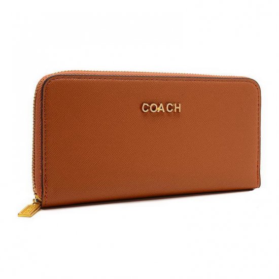 Coach Accordion Zip In Saffiano Large Brown Wallets EUR - Click Image to Close